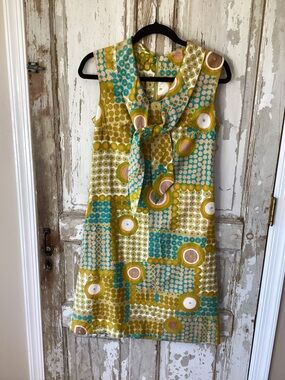 Liberty Circle Retro Floral Dot Dress in Turquoise, Olive & Mustard - S? No size